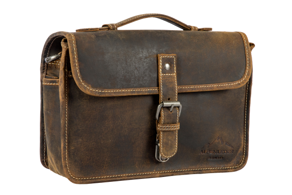 Alpenleder Leder Fototasche "Presse" Old Havanna